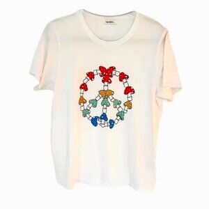 Lauren Moshi Peace Magic Mushroom Graphic T-Shirt Short Sleeves Wm L Whi…